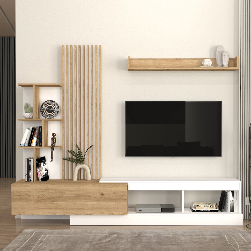 Σύνθεση τηλεόρασης Vermont χρώμα λευκό - sepet oak 240x40x192εκ.