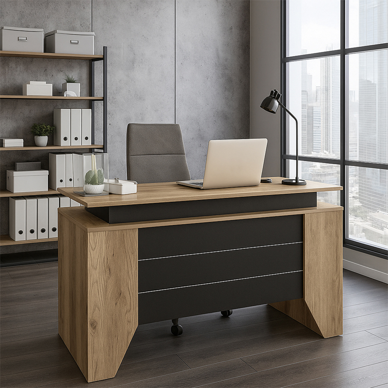 Γραφείο εργασίας Remida χρώμα sepet oak - ανθρακί 140x60x76,9εκ.