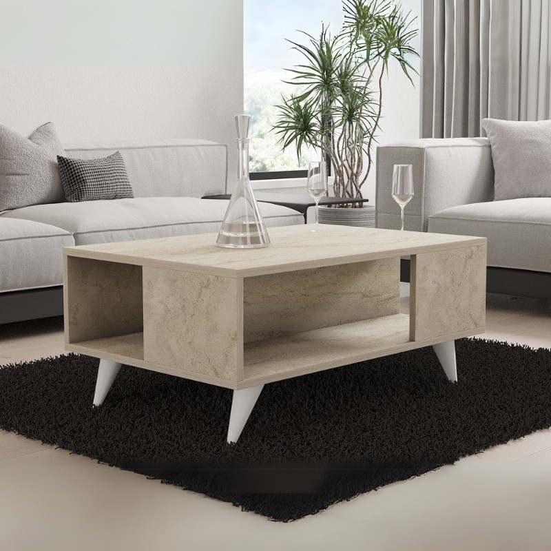 Τραπεζάκι σαλονιού Yuka χρώμα travertine 90x60x39,5εκ.
