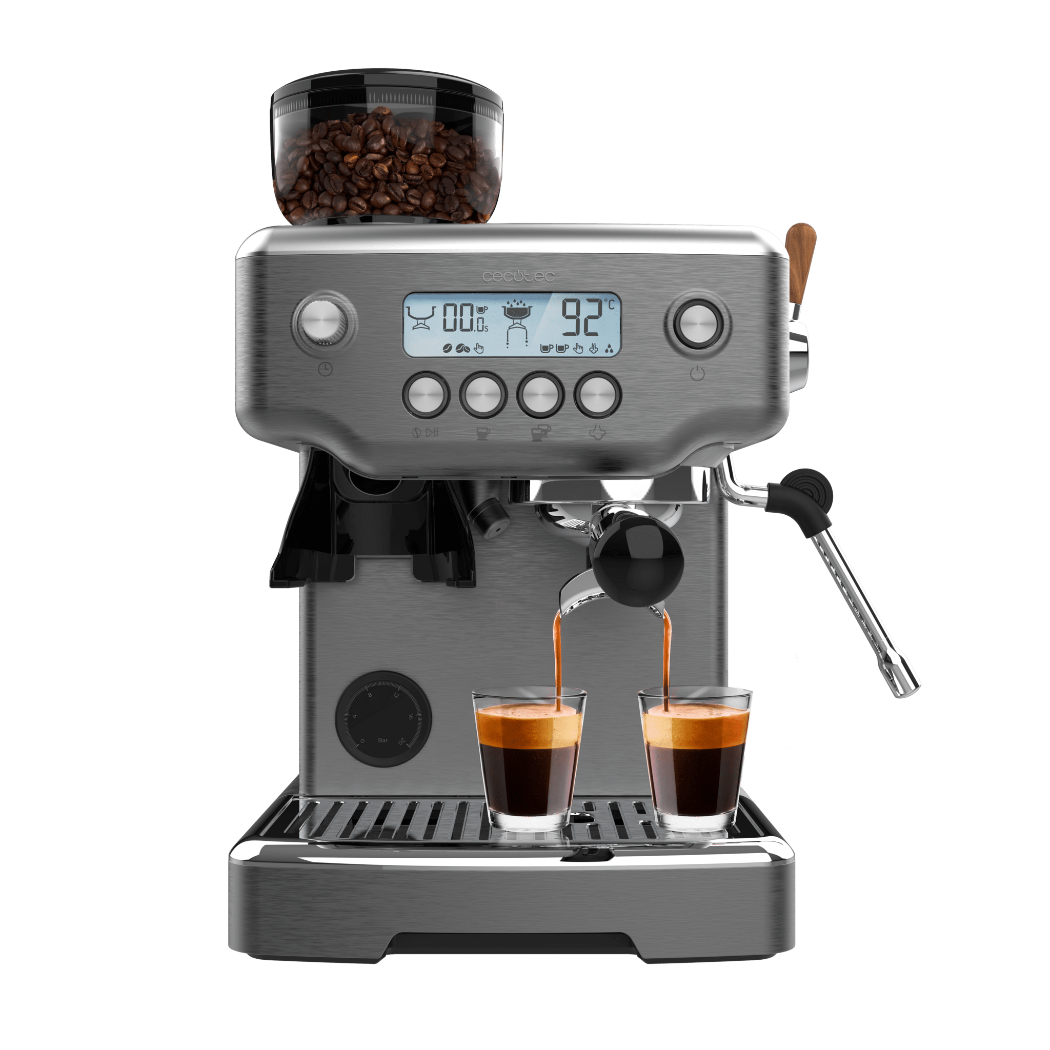 Cecotec Καφετιέρα Espresso με 20 bar Power Espresso 20 Barista Steel & Grind , Ενσωματωμένο Μύλο, Ατμοποιητή, Σύστημα Προέκχυσης και Διπλό Thermoblock CEC-117505