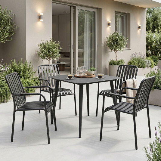 Τραπεζαρία Heven Vista  σετ 5τεμ μαύρο αλουμίνιο 80x80x72εκ