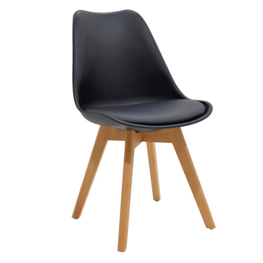 Καρέκλα Gaston  PP-PU μαύρο-φυσικό πόδι 48x55x83εκ - 2 ΤΕΜ