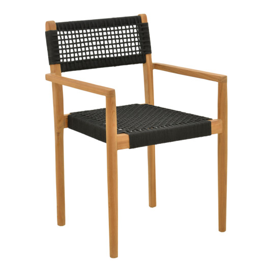 Πολυθρόνα Lengan  σκελετός teak ξύλο σε φυσική απόχρωση-μαύρο σχοινί 54x52x80εκ