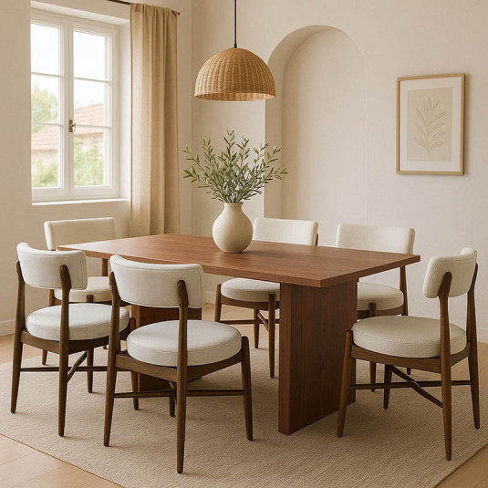 Τραπεζαρία Eleganza-Raudi  σετ 7τεμ mdf σε καρυδί-εκρού απόχρωση 180x99x75.8εκ