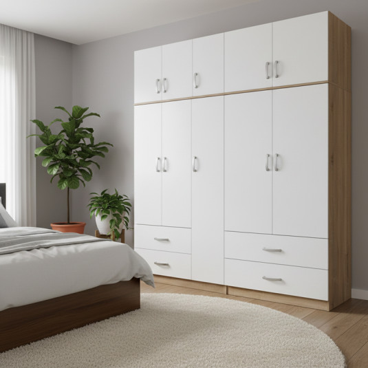 Ντουλάπα πεντάφυλλη με πατάρι Athos  sonoma-λευκή 170x42x240εκ