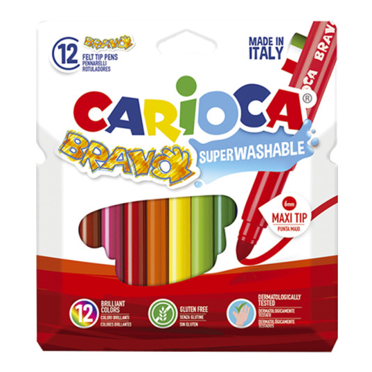 Μαρκαδόροι Carioca Bravo σετ=12 Χρώματα Μύτη ø6mm Carioca 42755 - 24 ΤΕΜ 60-700