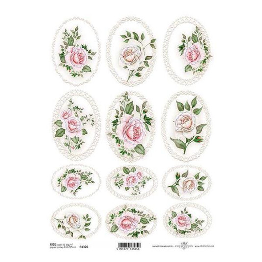 Ριζόχαρτο "pink roses" 21x29εκ.   (ITD-R1326) - 3 ΤΕΜ