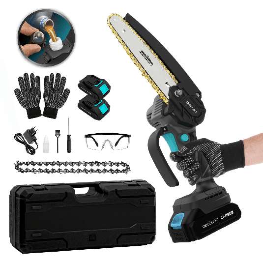 Cecotec Αλυσοπρίονο Χειρός 6" MontanaForce 6000 με κινητήρα Brushless, Μπαταρία 21V και Λίπανση με κουμπί. Περιλαμβάνει βαλιτσάκι, επιπλέον αλυσίδα και σετ αξεσουάρ. CEC-106755