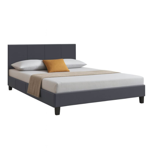Κρεβάτι Flat  από τεχνόδερμα χρώμα μαύρο ματ 160x200εκ.