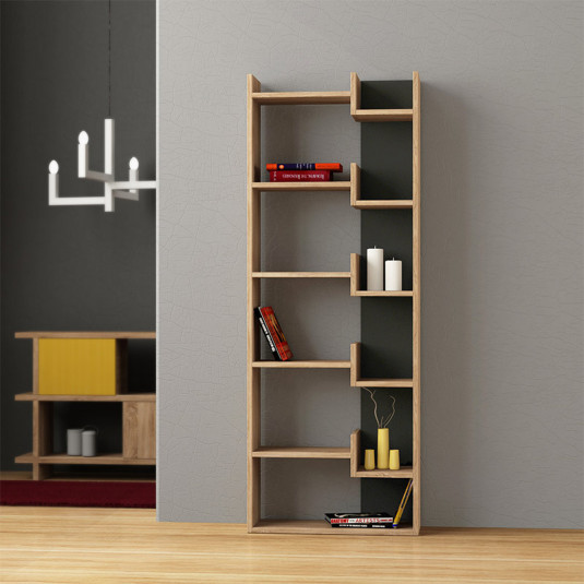 Βιβλιοθήκη Oppa  χρώμα sapphire oak/ανθρακί 60x22x162εκ.