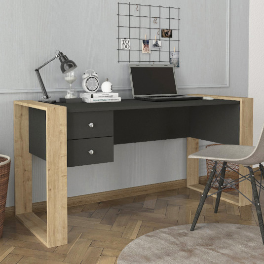 Γραφείο εργασίας Fernando  χρώμα ανθρακί - sapphire oak 158,4x60x72,2εκ.