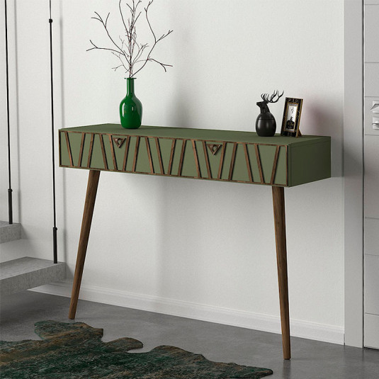 Κονσόλα επιτοίχια Forest  χρώμα λαδί - καρυδί 120x35x89,3εκ.