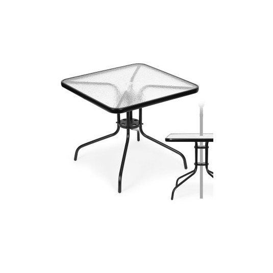 MULTIGARDEN Τραπέζι Κήπουι 80x80 εκ. για βεράντα, κήπο ή μπαλκόνι, με επιφάνεια από σκληρυμένο γυαλί και οπή για ομπρέλα MultiGarden SC-073A