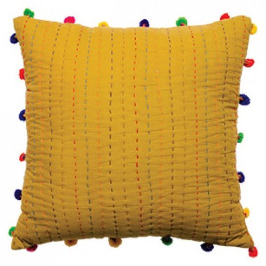 Μαξ. 45x45εκ. Kantha Χρυσό με πομ πομ 