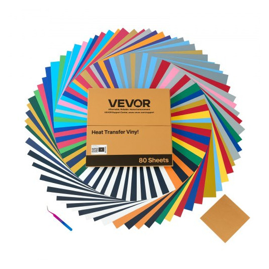 VEVOR Ποικιλία Θερμομεταφερόμενων Βινυλίων HTV, Σετ 80 Τεμαχίων (304.8 x 304.8 mm) KZMPC12INCH121EOW001V0