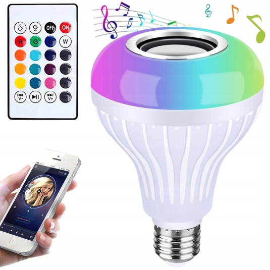 Verk Group Λαμπτήρας Ηχείο LED Χρώματος E27 με Bluetooth και Τηλεχειριστήριο 5907451336670