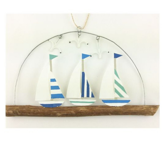 3 Γιότ με ρίγες σε ξύλο 21x13εκ.