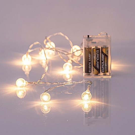 ΣΕΙΡΑ, 10 LED 5mm, ΑΚΡΥΛΙΚΕΣ ΔΙΑΦΑΝΕΣ ΜΠΑΛΕΣ 1.8cm, ΜΠΑΤΑΡΙΑΣ 3xAA, ΔΙΑΦΑΝΟ PVC ΚΑΛΩΔΙΟ, ΛΕΥΚΟ LED ΑΝΑ 15cm, ΠΡΟΕΚΤΑΣΗ ΠΑΡΟΧΗΣ 50cm, IP20 - 3 ΤΕΜ