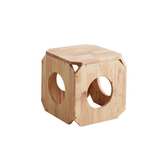 Σπιτάκι γάτας- σκαμπό Nextdeco Natural μασίφ ξύλο 40x40x40εκ.