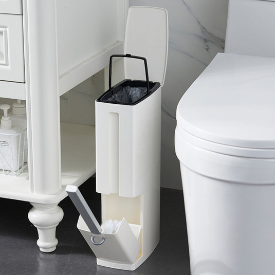 Shally Dogan Σετ Βουρτσάκι και Κάδος Απορριμμάτων για WC Μπάνιου 2 σε 1 Εξοικονόμησης Χώρου Θήκη Βουρτσάκι και Κάδος 02842674