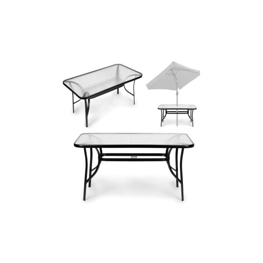 MultiGarden Τραπέζι Κήπου 160x90 εκ. με επιφάνεια από σκληρυμένο γυαλί, μεγάλο τραπέζι για βεράντα ή κήπο, με άνοιγμα για ομπρέλα MultiGarden SC-094-160