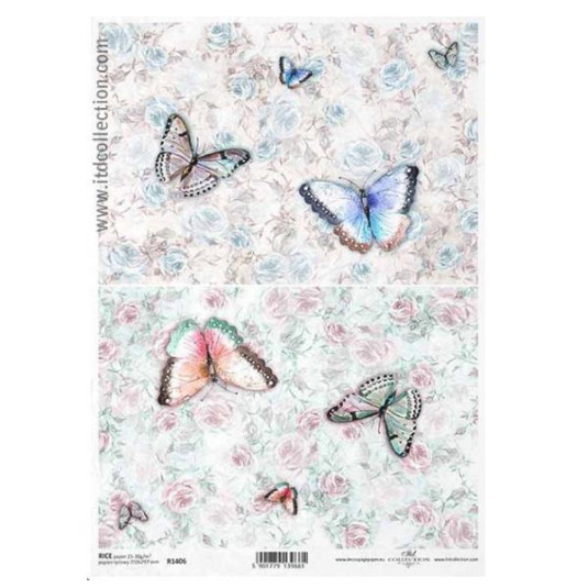 Ριζόχαρτο "Butterflies-flowers" 21x29εκ.   (ITD-R1406) - 3 ΤΕΜ