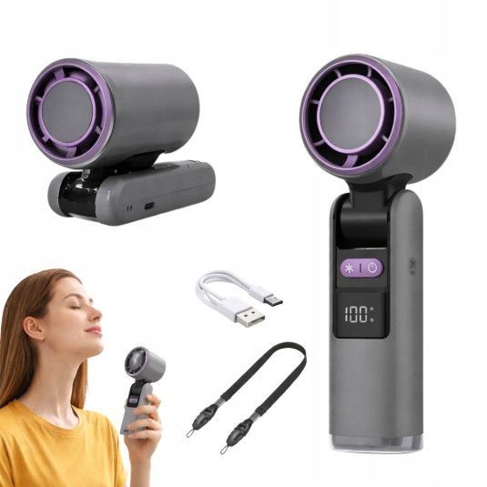 Verk Group Φορητός Μίνι Ανεμιστήρας USB με 199 Ταχύτητες, Αναδιπλούμενος, με Φακό και Οθόνη, Μαύρος 5907451381595