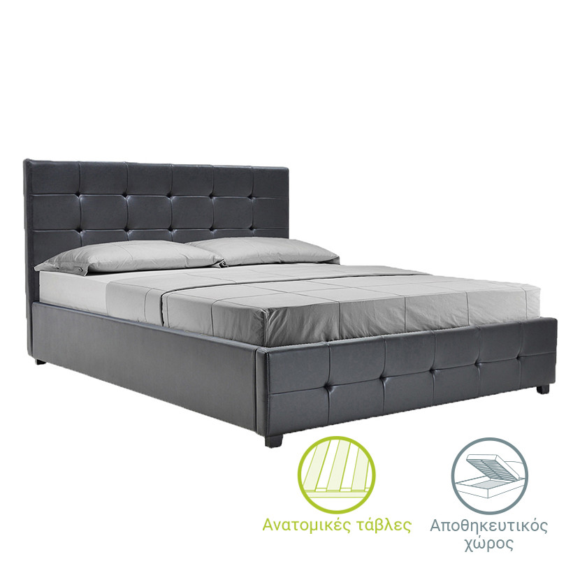 Κρεβάτι Roi  160x200 PU μαύρο ματ + αποθηκευτικό χώρο
