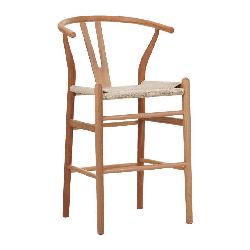 Σκαμπό μπαρ Wishbone  μεσαίου ύψους rubberwood-σχοινί σε φυσική απόχρωση 55x49x96εκ