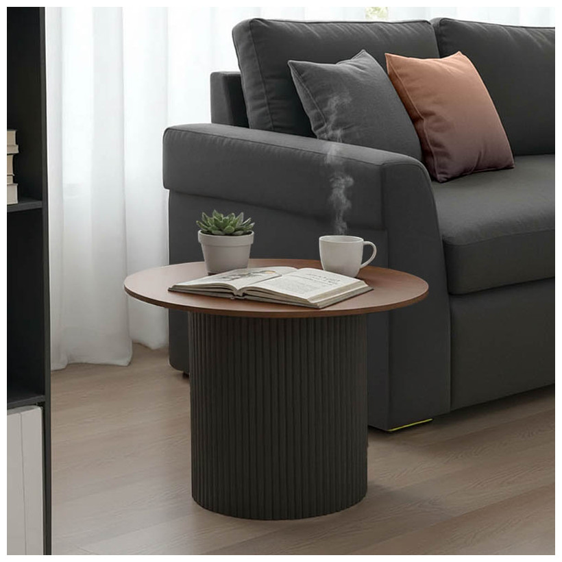 Τραπέζι σαλονιού Dovel  mdf σε καρυδί-μαύρο μέταλλο Φ70x45εκ