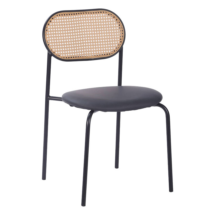 Καρέκλα James  στοιβαζόμενη pe rattan μπεζ-pu μαύρο-μέταλλο φυσικό