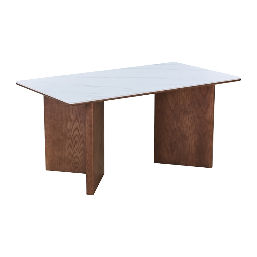 Τραπέζι Versy  sintered stone-mdf σε λευκό μαρμάρου με καρυδί βάση 160x90x75εκ