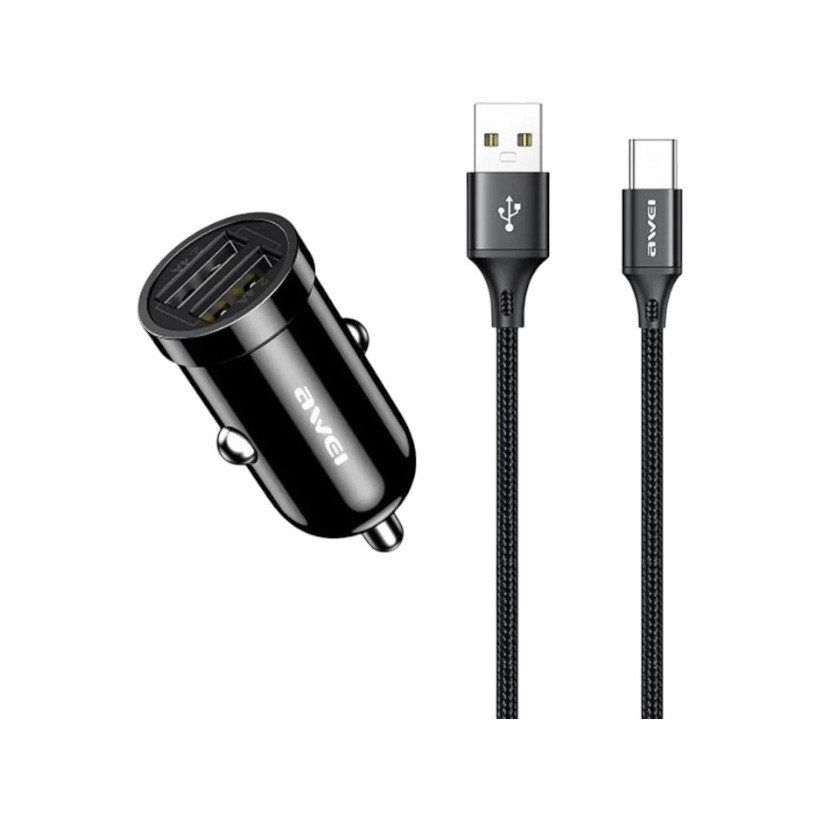 Φορτιστής αναπτήρα αυτοκινήτου Quick Charger με καλώδιο φόρτισης TypeC - C-826T - AWEI - 099691