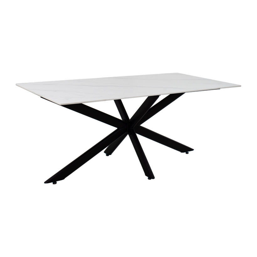 Τραπέζι Bethan  sintered stone λευκό-μαύρα μεταλλικά πόδια 180x90x75εκ