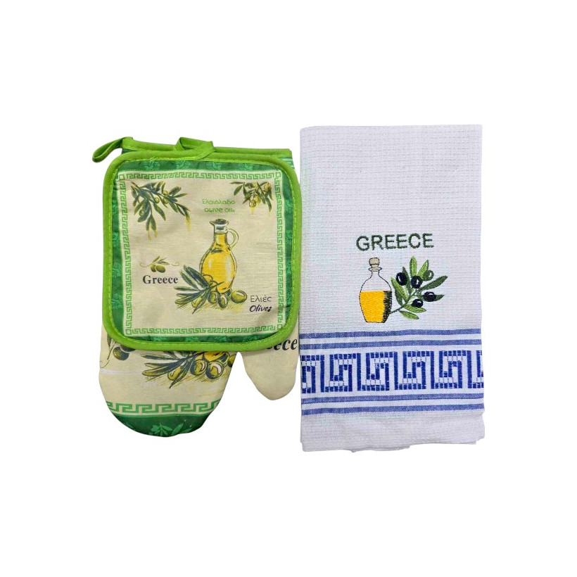 Πετσέτα ποτηρόπανο με γάντι & πιάστρα φούρνου Souvenir - Σετ 6pcs - Greece - 107902