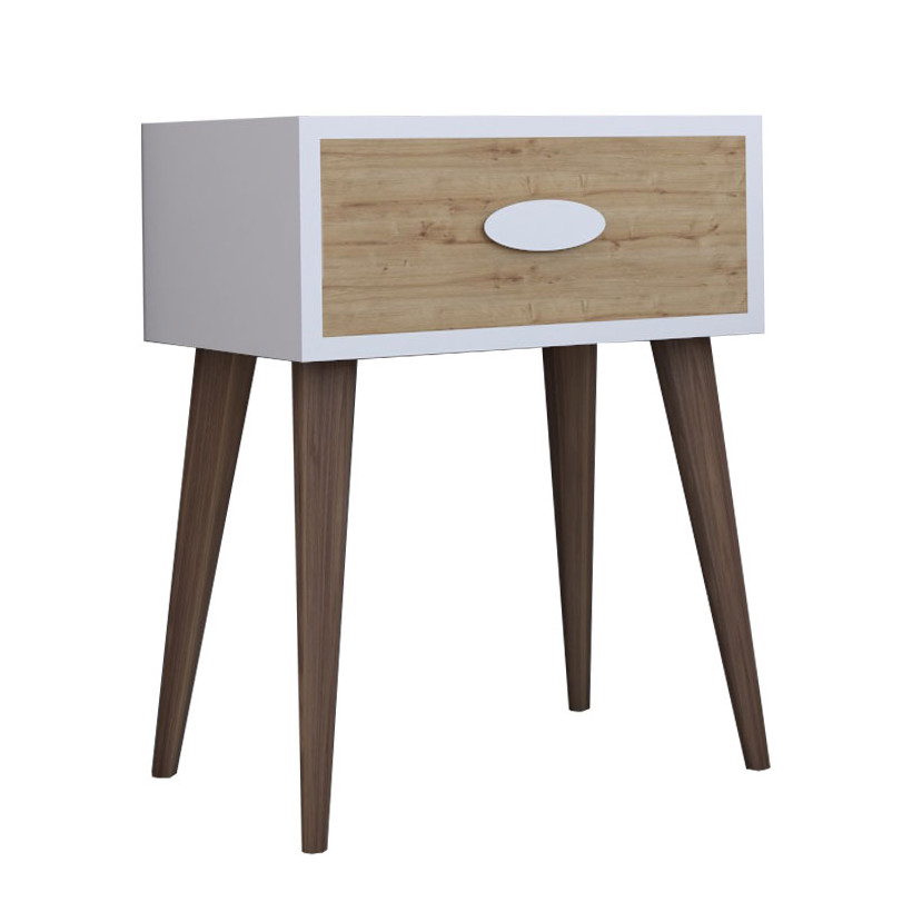 Κομοδίνο Laber  με ένα συρτάρι καρυδί-λευκό-sonoma 45x30x57.5εκ