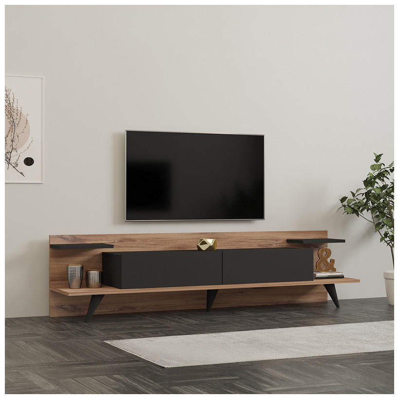 Έπιπλο τηλεόρασης Astry  καρυδί με ανθρακί 180x36,8x45εκ