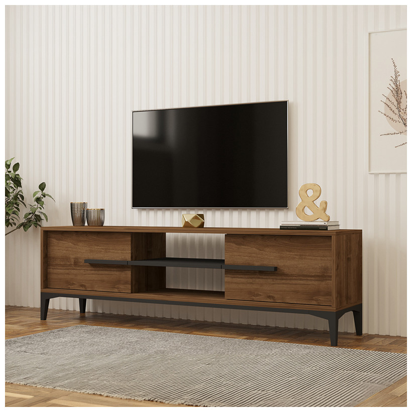 Έπιπλο τηλεόρασης Eslem  καρυδί με ανθρακί 160x34,6x48,1εκ