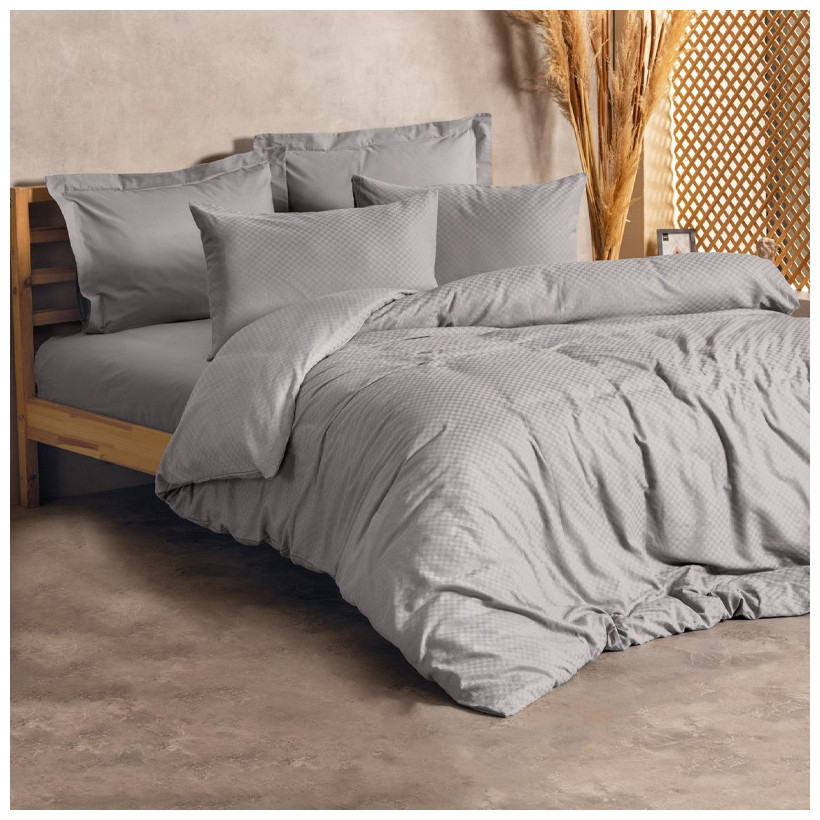 Σετ παπλωματοθήκη Plaid Cotton Box 4 τμχ Διπλή (200x220) χρώμα γκρι