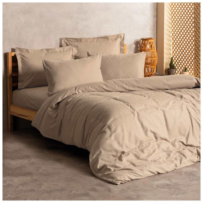 Σετ παπλωματοθήκη Plaid Cotton Box 3 τμχ Μονή (160x220) χρώμα mink