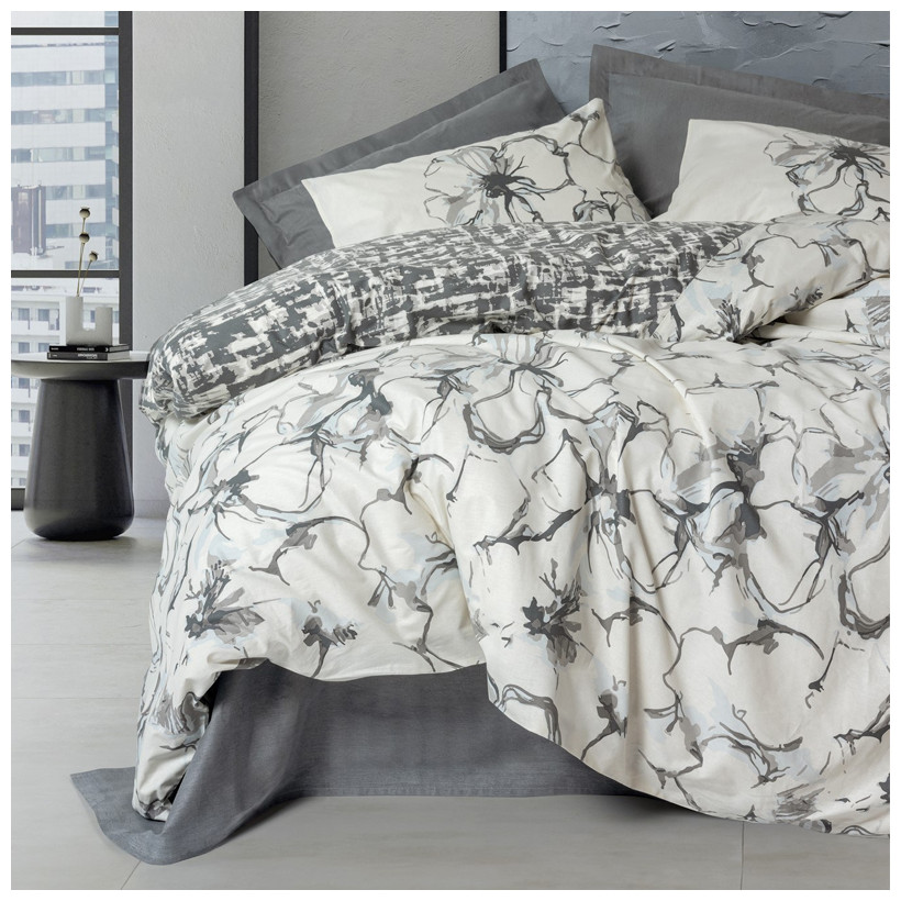 Σετ παπλωματοθήκη Hilaris Cotton Box 4 τμχ Διπλή (200x220) χρώμα ανθρακί