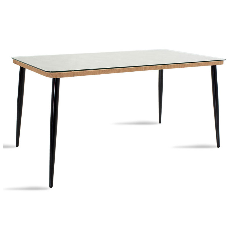 Τραπέζι Naoki  μέταλλο μαύρο-pe φυσικό-γυαλί 160x90x78εκ