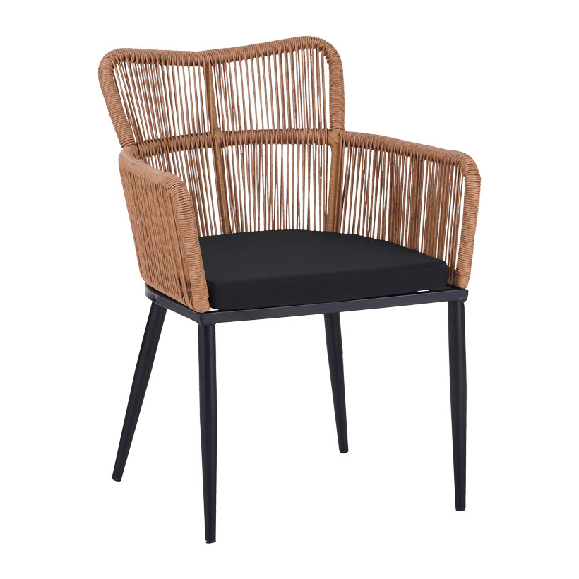 Πολυθρόνα Naoki  pe rattan -metal σε φυσική απόχρωση με μαύρα πόδια/μαξιλάρι 59x62.5x82εκ