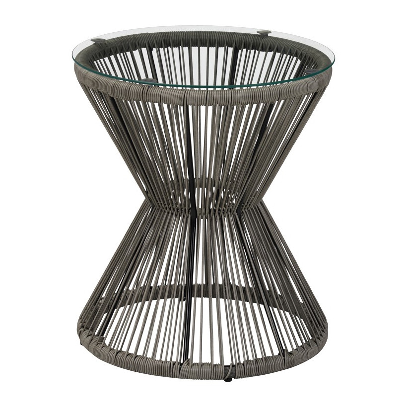 Τραπέζι Mabil  γυαλί - pe rattan σε γκρι απόχρωση Φ50x55εκ