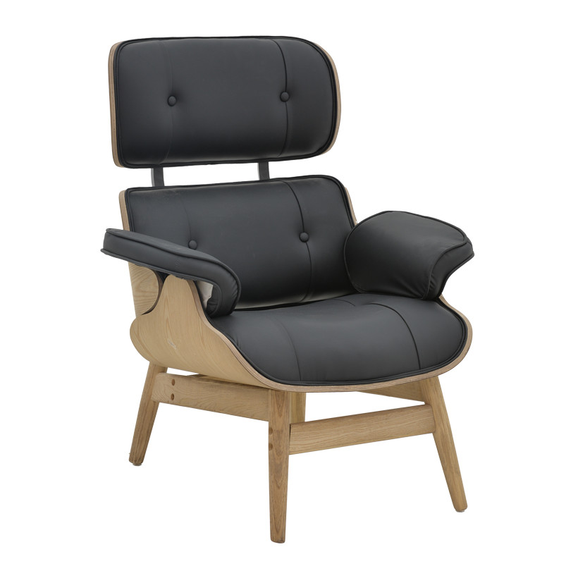 Πολυθρόνα relax Mirto  μασίφ ξύλο καρυδί -PU μαύρο 80x80x96.5εκ