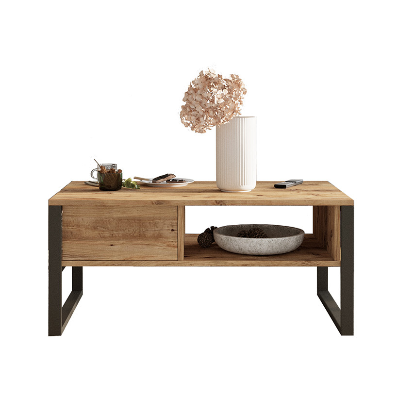 Τραπέζι σαλονιού Honora  oak-μαύρο 100x60x44,5εκ