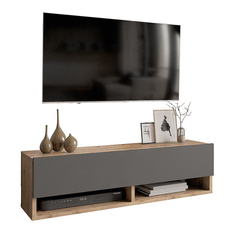 Έπιπλο τηλεόρασης επιτοίχιο Roscoe  ανθρακί-oak 100x31,5x29εκ