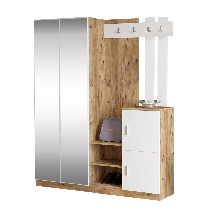 Έπιπλο εισόδου Doorse  μελαμίνης λευκό-oak 147.5x35x180εκ