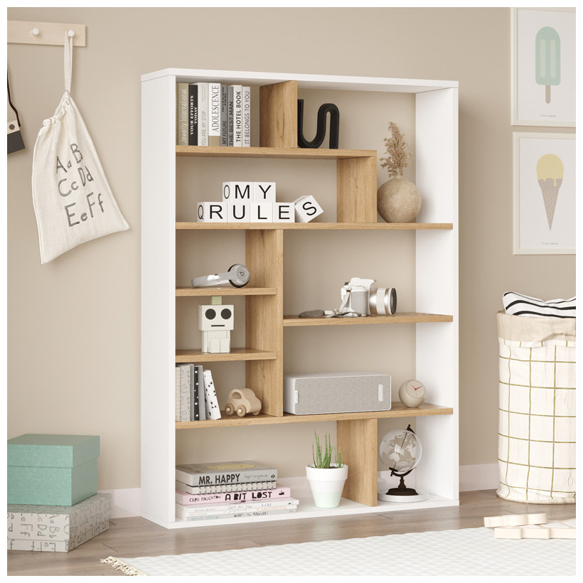 Βιβλιοθήκη Decora  σε oak-λευκό απόχρωση 90x22x123.6εκ