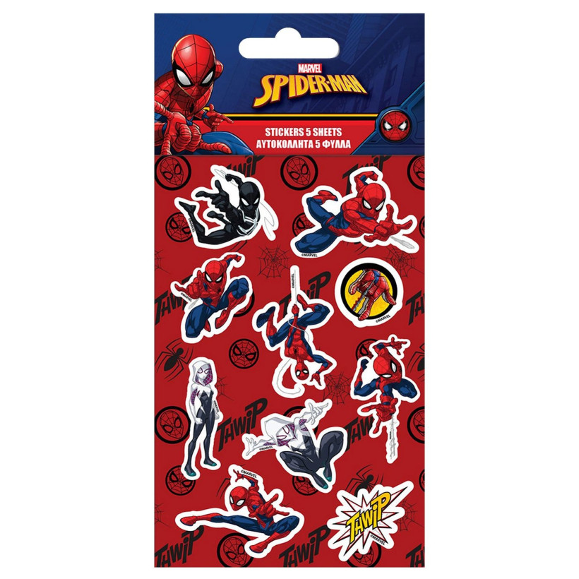 Αυτοκόλλητα σετ 5 Φύλλων Spiderman 12x8cm Spiderman 000508434 - 10 ΤΕΜ 18-1972